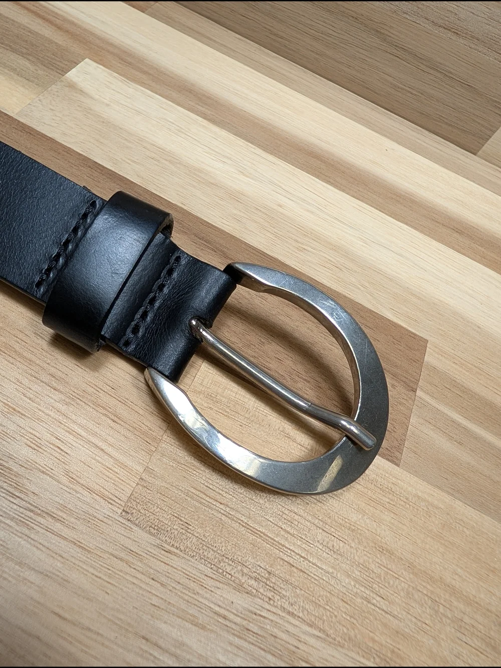 Express Genuine Leather Black Belt Size S Made in Italy Silver Oval Buckle